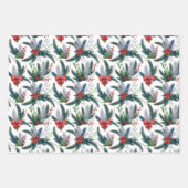 Rode Poinsettias Spruce Boughs en Holly Christmas Inpakpapier Vel (Voorkant)