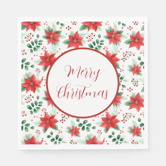  rode Poinsettias Waterverf Servet (Voorkant)