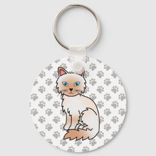 Rode Point Birmaan / Ragdoll Mopshond Kat Illustra Sleutelhanger