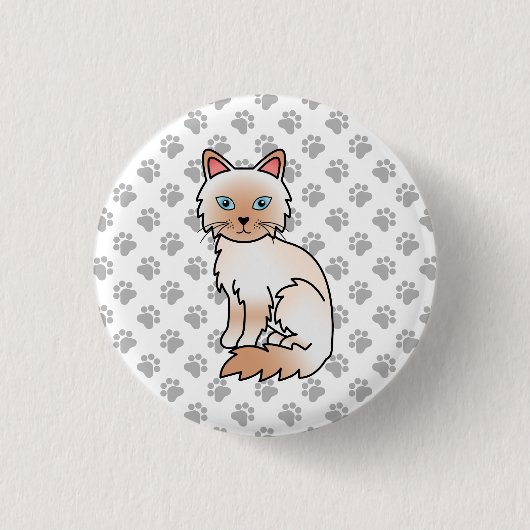 Rode Point Birmaanse / Ragdoll Cute Kat & Pootjes Ronde Button 3,2 Cm (Voorkant)
