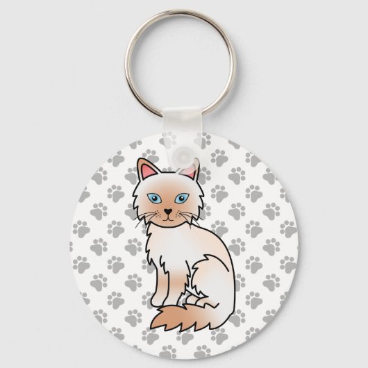 Rode Point Birmaanse / Ragdoll Cute Kat & Pootjes Sleutelhanger (Voorkant)
