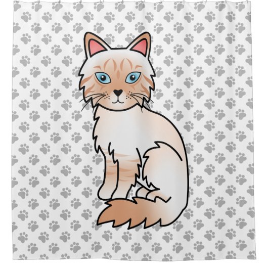 Rode Point Tabby Birman / Ragdoll Kat & Pootafdruk Douchegordijn (Voorkant)