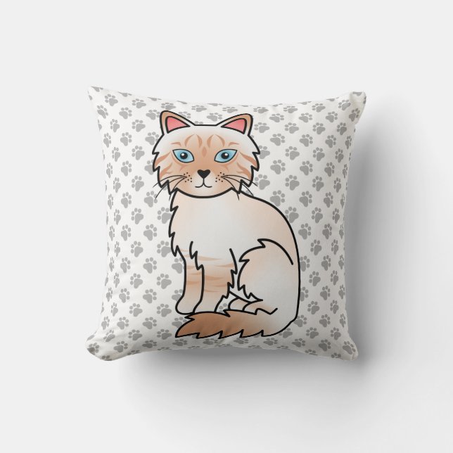 Rode Point Tabby Birman / Ragdoll Mooie Kat & Poot Kussen (Voorkant)