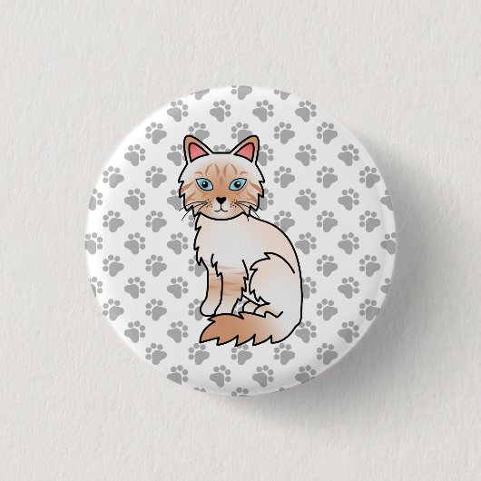 Rode Point Tabby Birman / Ragdoll Mooie Kat & Poot Ronde Button 3,2 Cm (Voorkant)