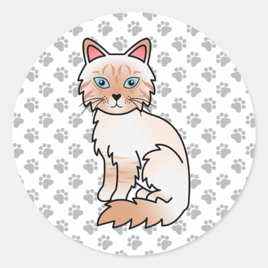 Rode Point Tabby Birman / Ragdoll Mooie Kat & Poot Ronde Sticker (Voorkant)