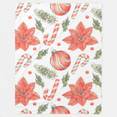 RODE POINTSETTIAS SNOEPSTOKJES EN ORNAMENTEN FLEECE DEKEN (Voorkant)