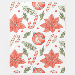 RODE POINTSETTIAS SNOEPSTOKJES EN ORNAMENTEN FLEECE DEKEN