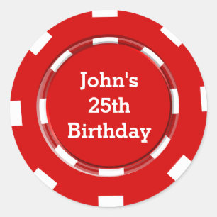 Rode pokerchip casinofeest sticker label