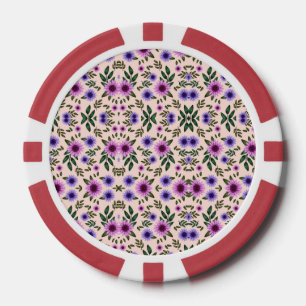 Rode pokerchip met bloempatroon