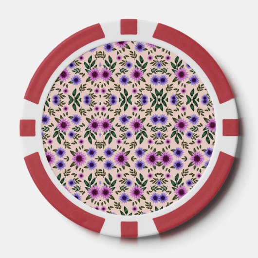 Rode pokerchip met bloempatroon (Voorkant)