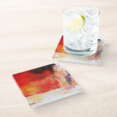 Rode polen - Abstracte kunstschilderijen Glazen Onderzetter (Schuin)