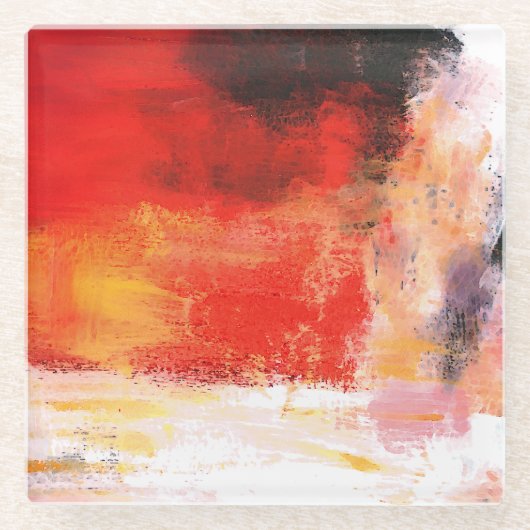 Rode polen - Abstracte kunstschilderijen Glazen Onderzetter (Voorkant)