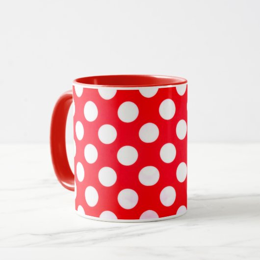 Rode Polka Dot Cup Pas Koffie Mok aan (Voorkant links)