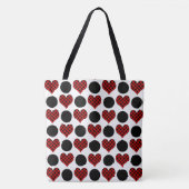 Rode Polka Dot Harten en Zwarte Cirkels Patroon Tote Bag (Voorkant)