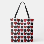 Rode Polka Dot Harten en Zwarte Cirkels Patroon Tote Bag (Achterkant)