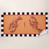 Rode Polka Dot Kreeft met naam Strandlaken (Voorkant)