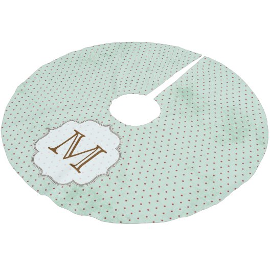 Rode Polka Dot op Blauw Monogram Initialen boomrok Kerstboom Rok (Gekanteld)