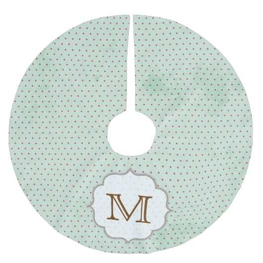 Rode Polka Dot op Blauw Monogram Initialen boomrok Kerstboom Rok (Voorkant)