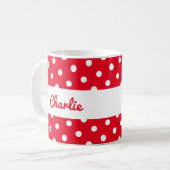 Rode Polka Dot Patroon Stijlvolle gepersonaliseerd Koffiemok (Voorkant links)