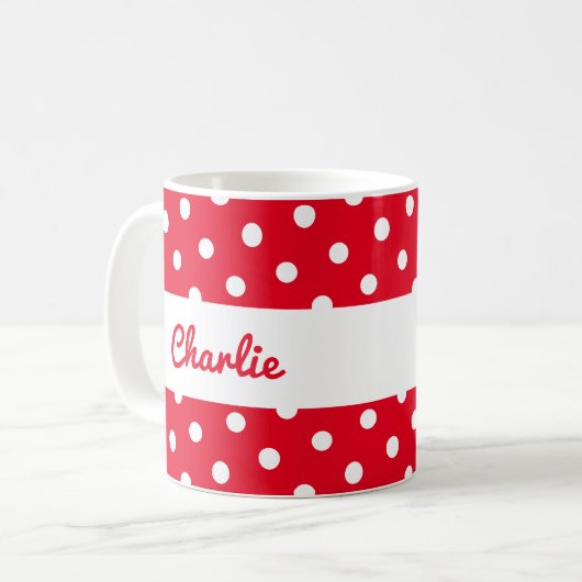 Rode Polka Dot Patroon Stijlvolle gepersonaliseerd Koffiemok (Voorkant links)