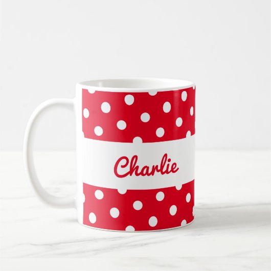 Rode Polka Dot Patroon Stijlvolle gepersonaliseerd Koffiemok (Links)