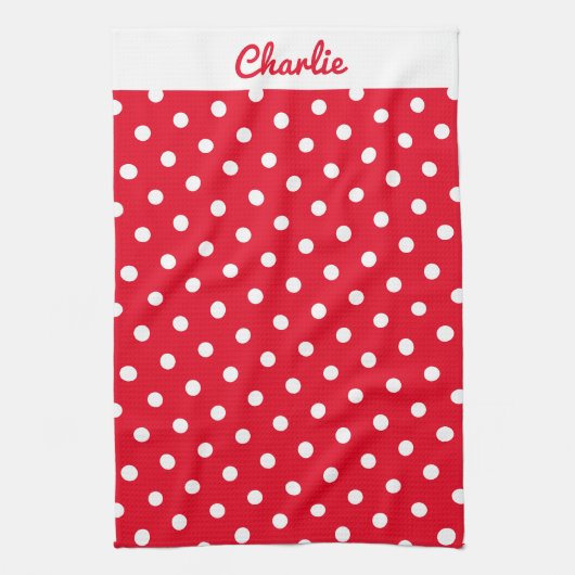 Rode Polka Dot Patroon Stijlvolle gepersonaliseerd Theedoek (Verticaal)