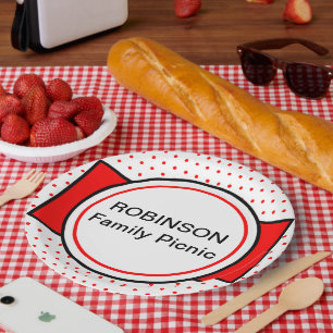Rode Polka Dots Family Picnic Naam Papieren Bordje