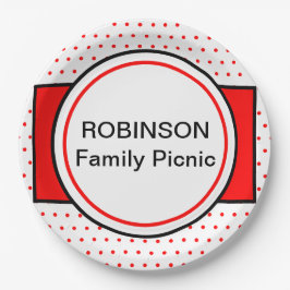 Rode Polka Dots Family Picnic Naam Papieren Bordje
