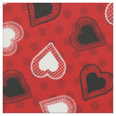 Rode Polka Dots Lace Hearts Stof (Close Up)
