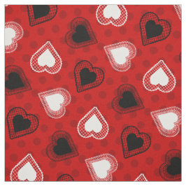 Rode Polka Dots Lace Hearts Stof