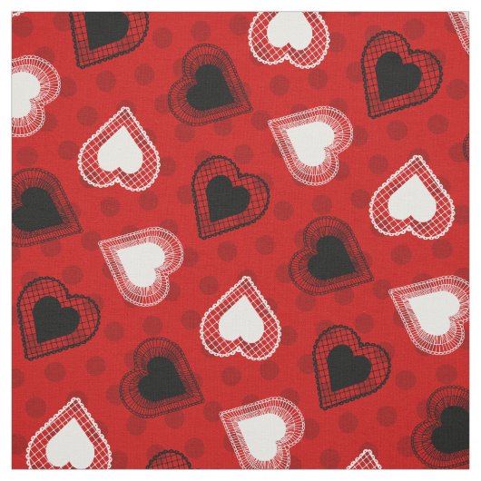 Rode Polka Dots Lace Hearts Stof (Swatch)