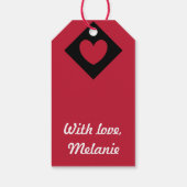 Rode polka harten in zwart cadeaulabel (Achterkant)