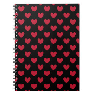 Rode polka harten in zwart notitieboek