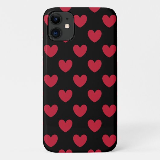 Rode polka-harten op zwart Case-Mate iPhone case (Achterkant)