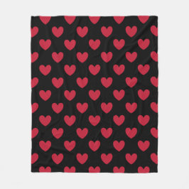 Rode polka harten op zwart fleece deken