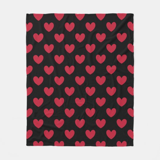 Rode polka harten op zwart fleece deken (Voorkant)