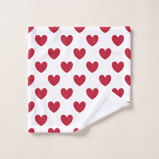 Rode polka harten wit bad handdoek (Wasdoekje)