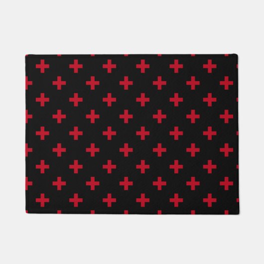 Rode polka kruist zwart deurmat (Voorkant)