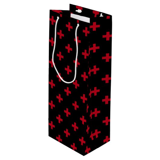 Rode polka kruist zwart wijn cadeautas (Voorkant Gekanteld)