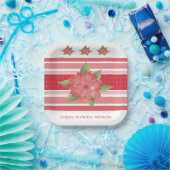 Rode polka stip en bloemig papieren bordje (Feest)