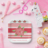 Rode polka stip en bloemig papieren bordje (Feest)