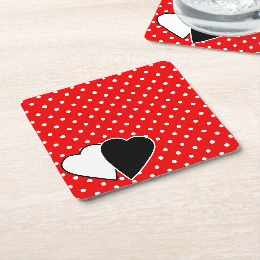 Rode polka stip kartonnen onderzetters (Schuin)