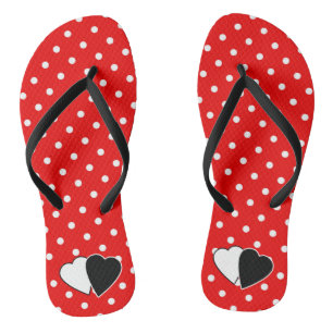 Rode polka stip teenslippers