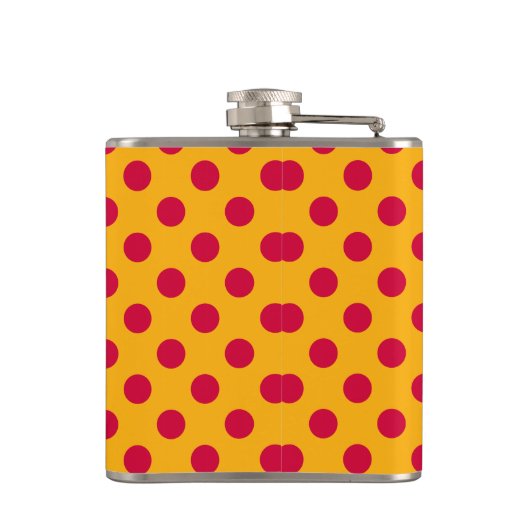 Rode polka-stippen op geel heupfles (Achterkant)