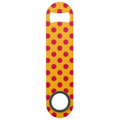 Rode polka-stippen op geel speed flessenopener (Achterkant)