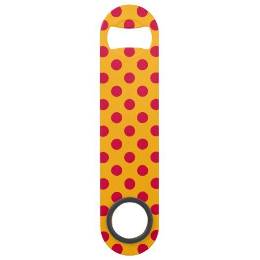 Rode polka-stippen op geel speed flessenopener (Voorkant)