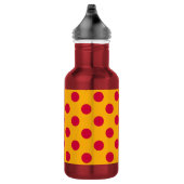 Rode polka-stippen op geel waterfles  (Rechts)