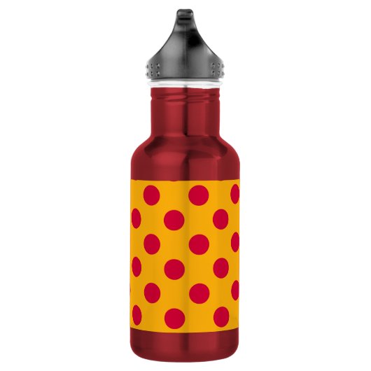 Rode polka-stippen op geel waterfles  (Rechts)