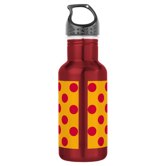 Rode polka-stippen op geel waterfles  (Achterkant)