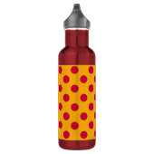 Rode polka-stippen op geel waterfles  (Rechts)